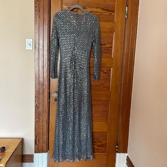 Long Sleeved Sequin Mesh Evening Gown - Picture 11 of 13